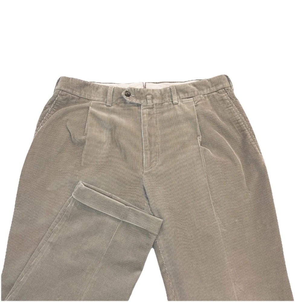 Loro Piana Corduroy Pants Men’s 33x26 Gray Khaki Green Pleated Cuffed